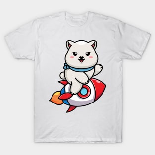 Cute polar bear riding rocket cartoon T-Shirt